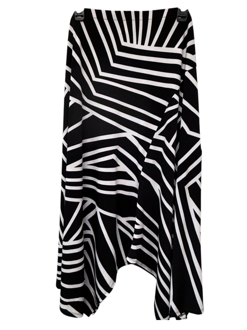 Chicos Midi Skirt XL Black White Geo Print Zigzag Hem Stretch Jersey Pullon